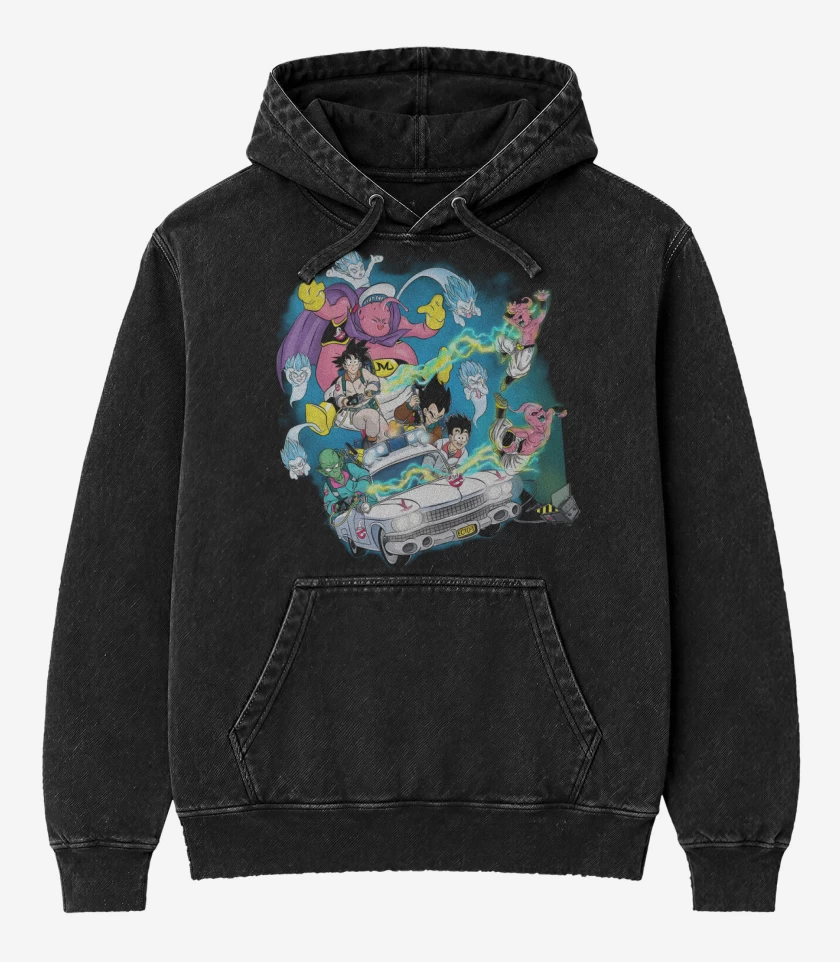 Poleron Canguro Acid Wash Negro de Los Cazaboos