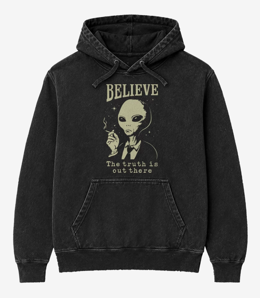 Poleron Canguro Acid Wash Negro de Believe The Truth
