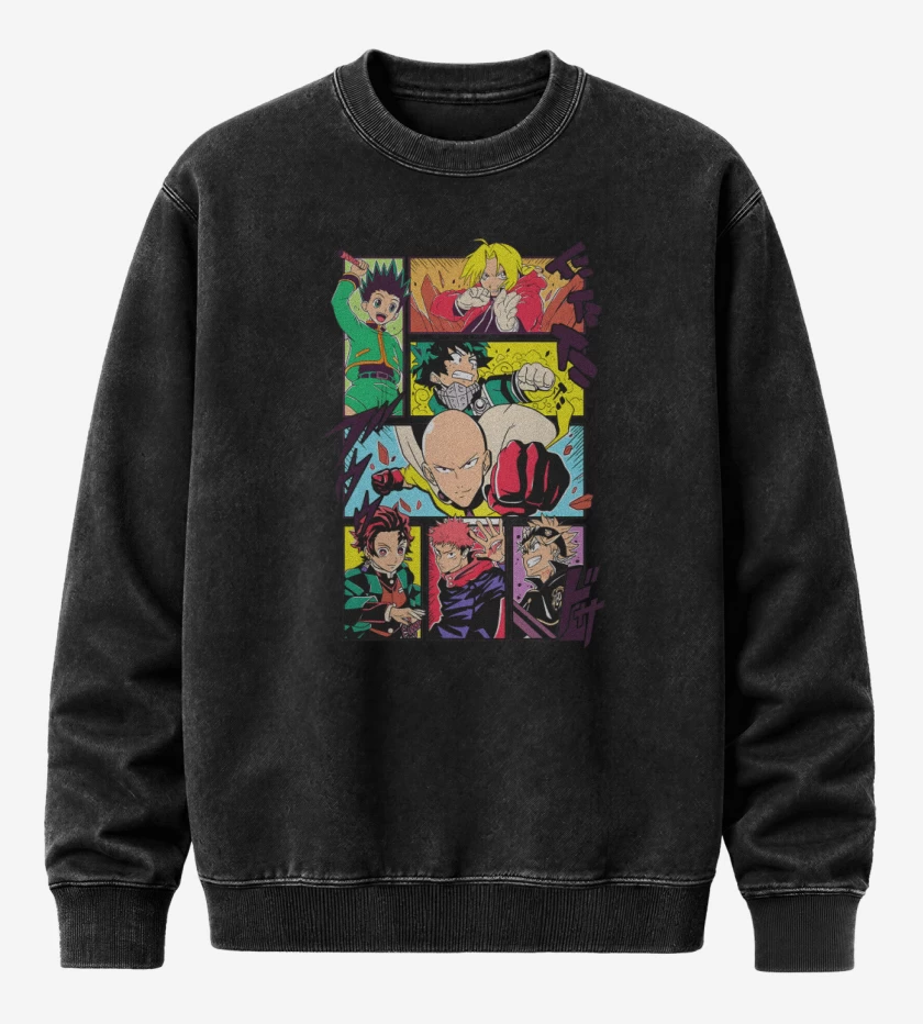 Poleron Polo Acid Wash Negro de Héroes Shonen