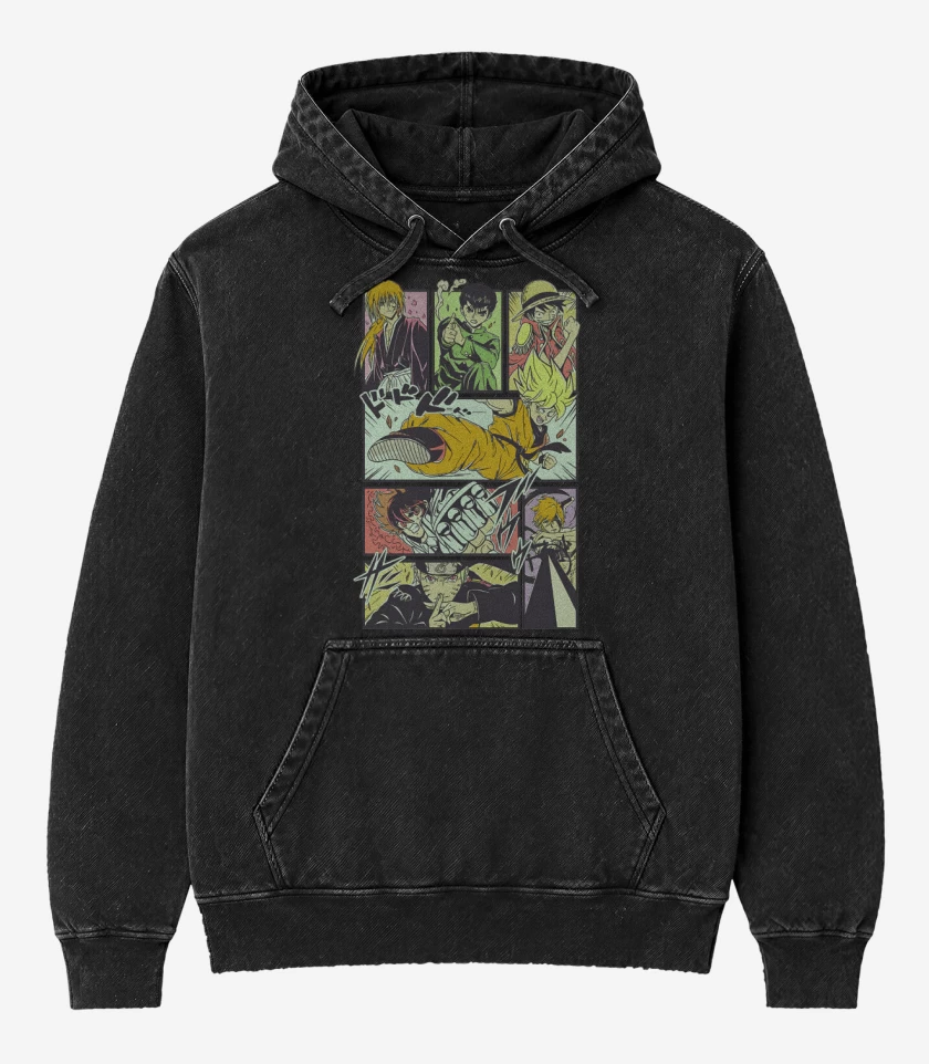 Poleron Canguro Acid Wash Negro de Leyendas Shonen