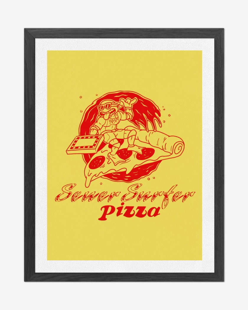 Cuadro decorativo Amarillo de Surfer Ninja Pizza