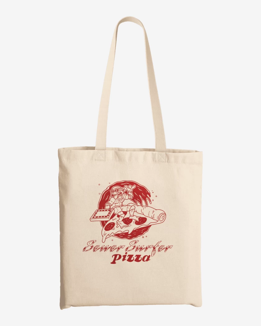 Totebag Blanco de Surfer Ninja Pizza