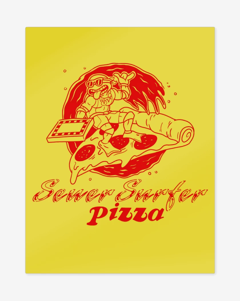 Print metalico Amarillo de Surfer Ninja Pizza