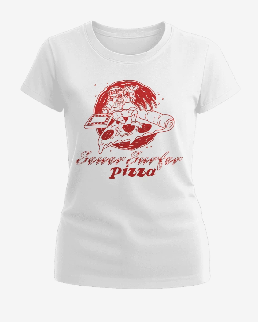 Polera de Mujer Blanco de Surfer Ninja Pizza