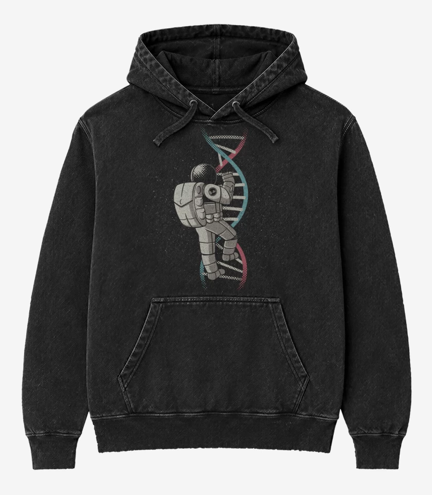 Poleron Canguro Acid Wash Negro de Explorador del ADN