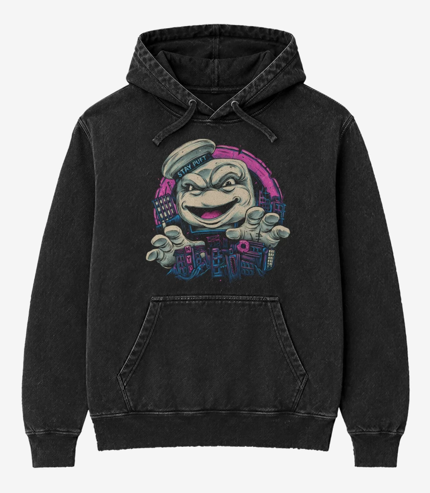 Poleron Canguro Acid Wash Negro de El Malvavisco 