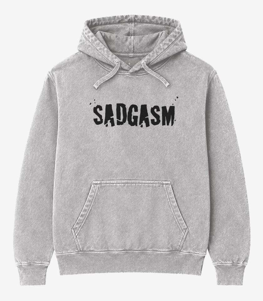 Poleron Canguro Acid Wash Gris Melange de Sadgasm Logo