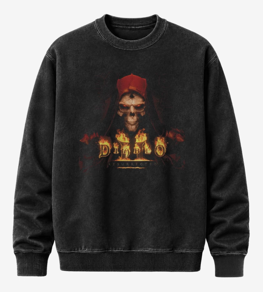Poleron Polo Acid Wash Negro de Diablo II Resurrected