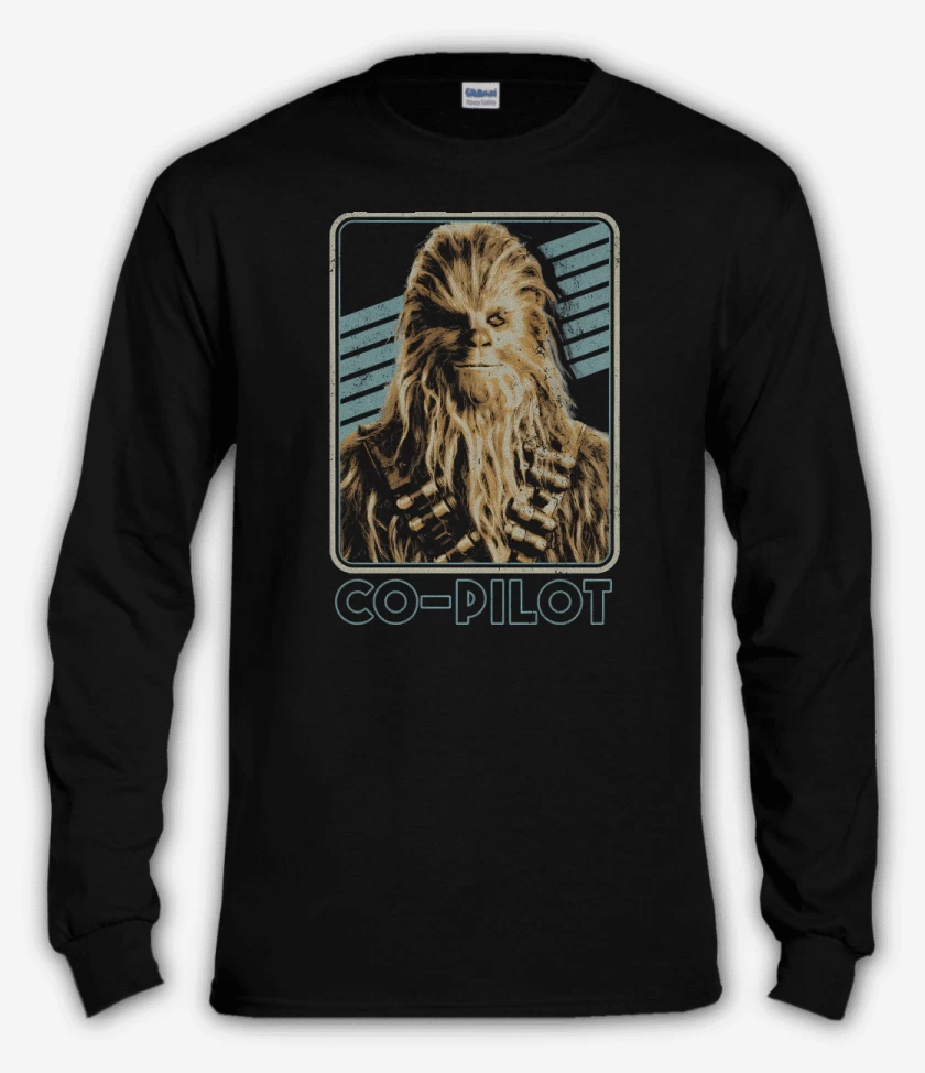 Polera manga larga Negro de Chewbacca es mi Copiloto