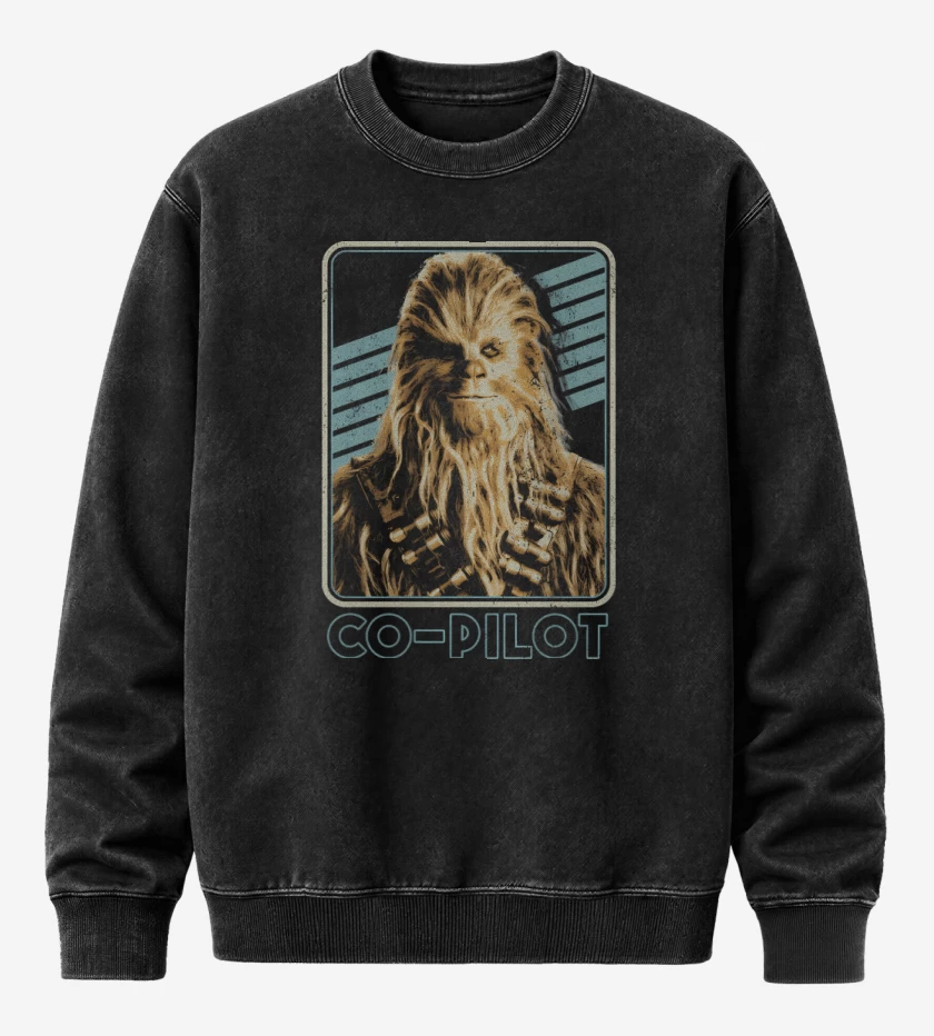 Poleron Polo Acid Wash Negro de Chewbacca es mi Copiloto