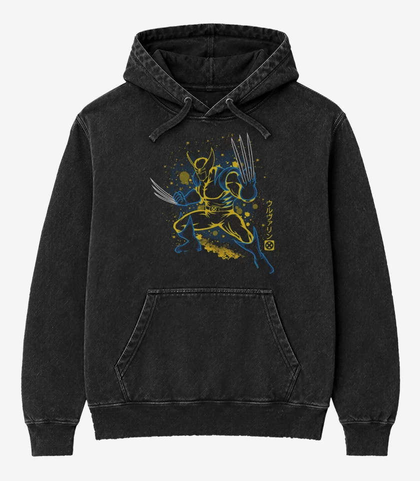 Poleron Canguro Acid Wash Negro de Wolverine Logan