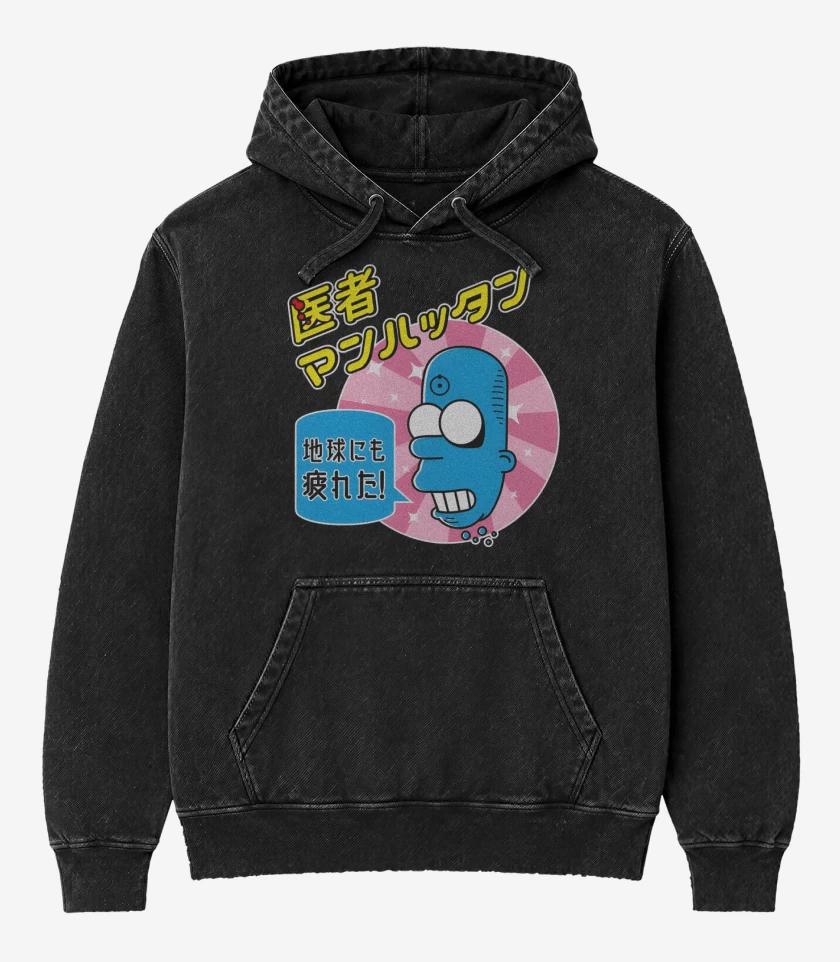 Poleron Canguro Acid Wash Negro de Mr Manhattan 