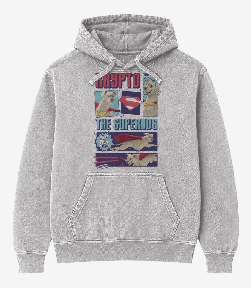 Poleron Canguro Acid Wash Gris Melange de Krypto Superperro