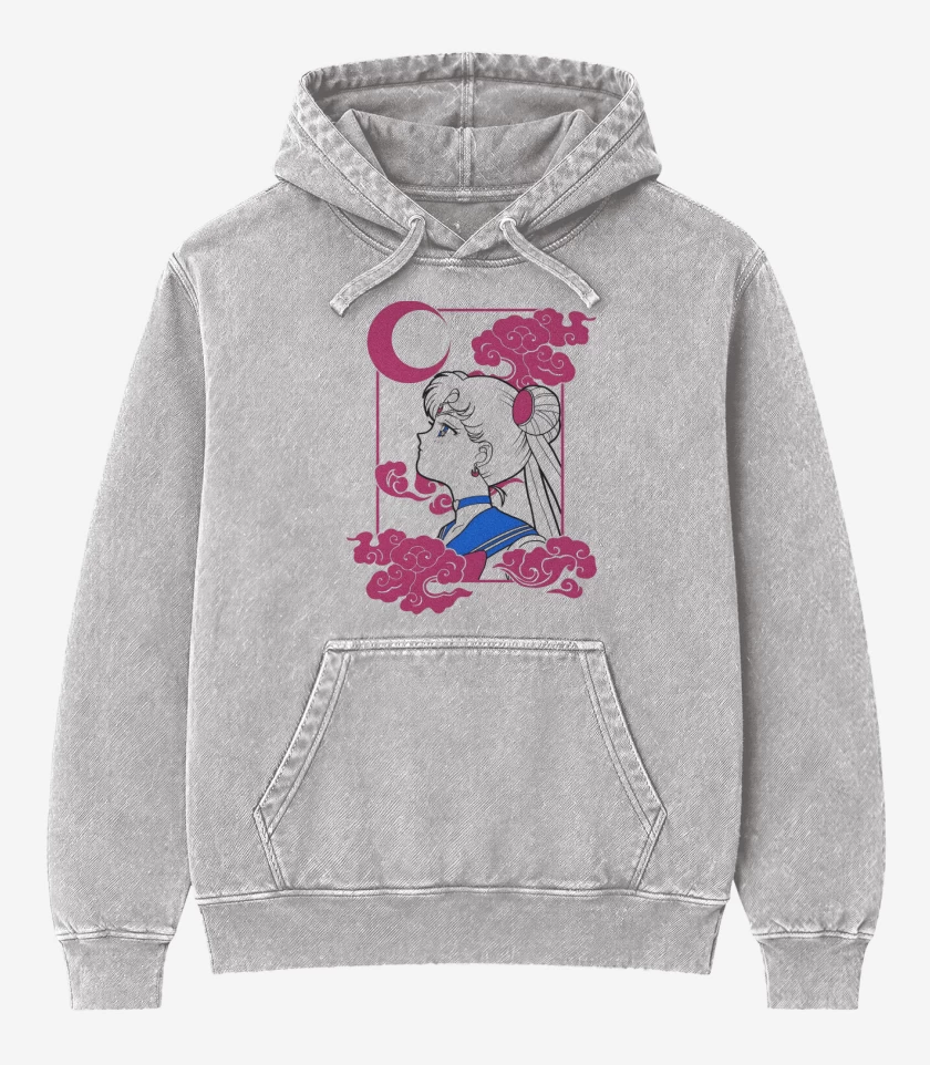Poleron Canguro Acid Wash Gris Melange de Sad Moon