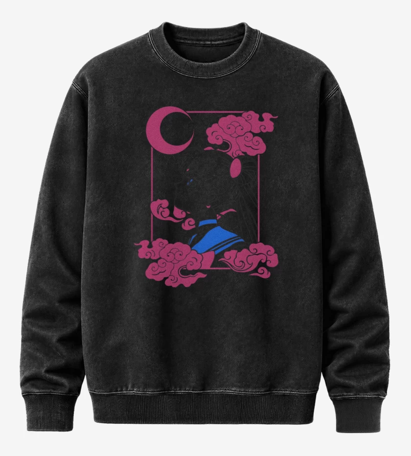 Poleron Polo Acid Wash Negro de Sad Moon
