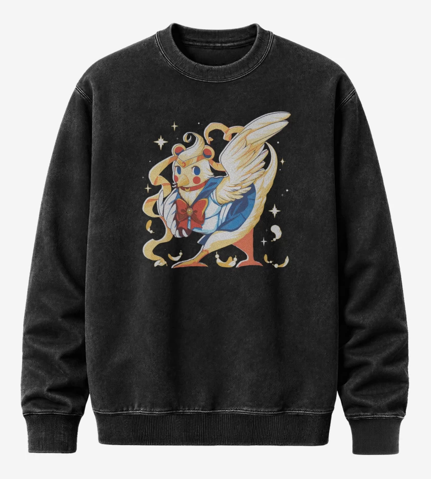 Poleron Polo Acid Wash Negro de Bird Moon