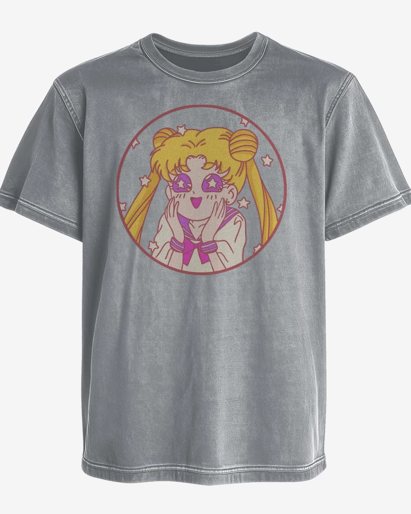 Polera desgastada Gris Melange de Kawaii Moon