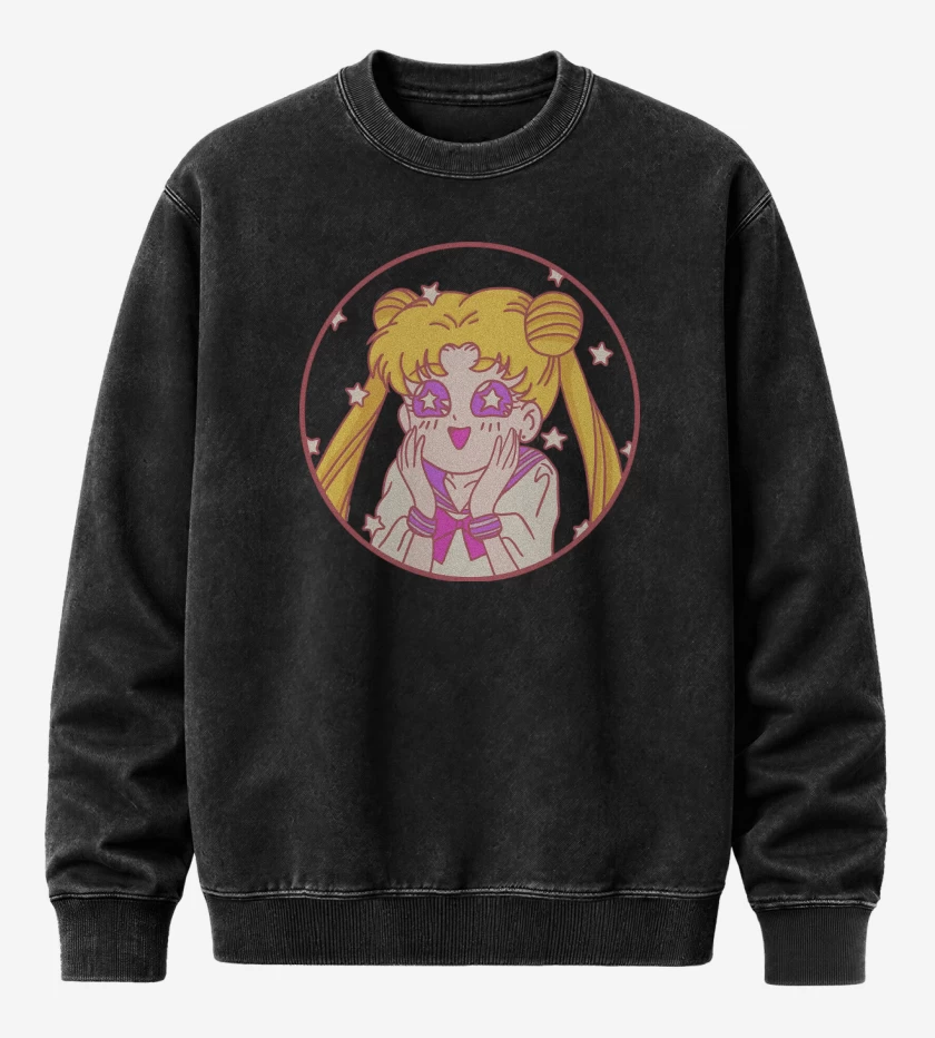 Poleron Polo Acid Wash Negro de Kawaii Moon