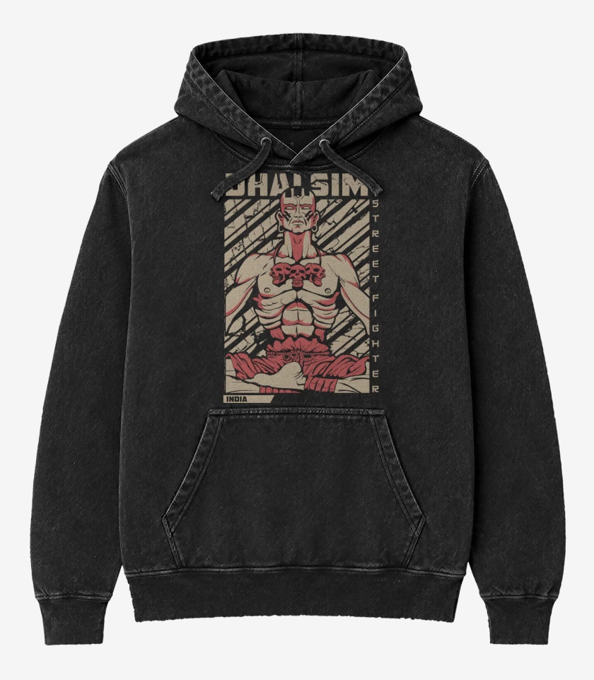 Poleron Canguro Acid Wash Negro de Dhalsim