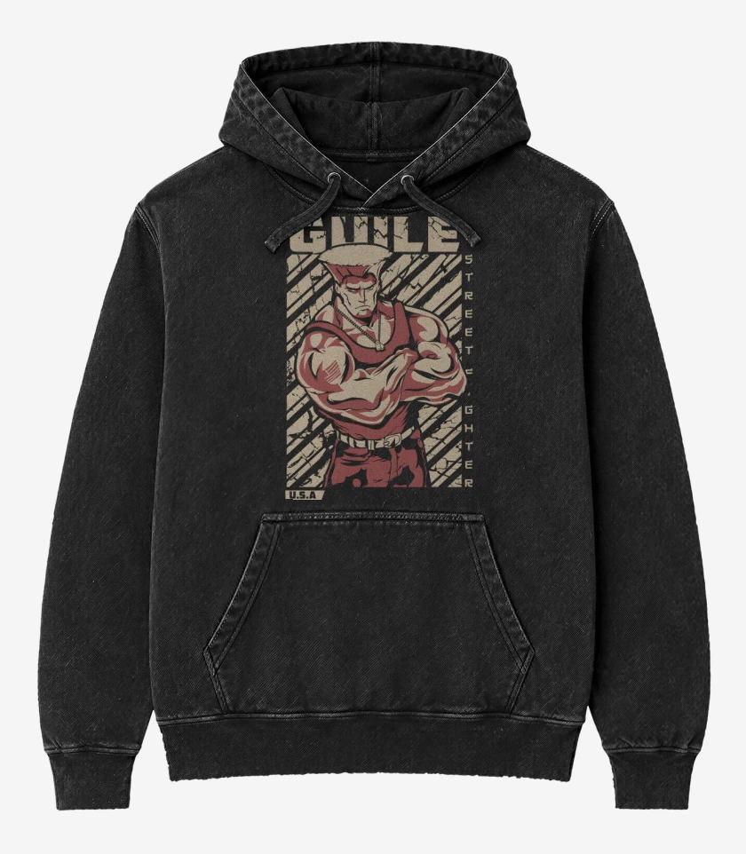 Poleron Canguro Acid Wash Negro de Guile