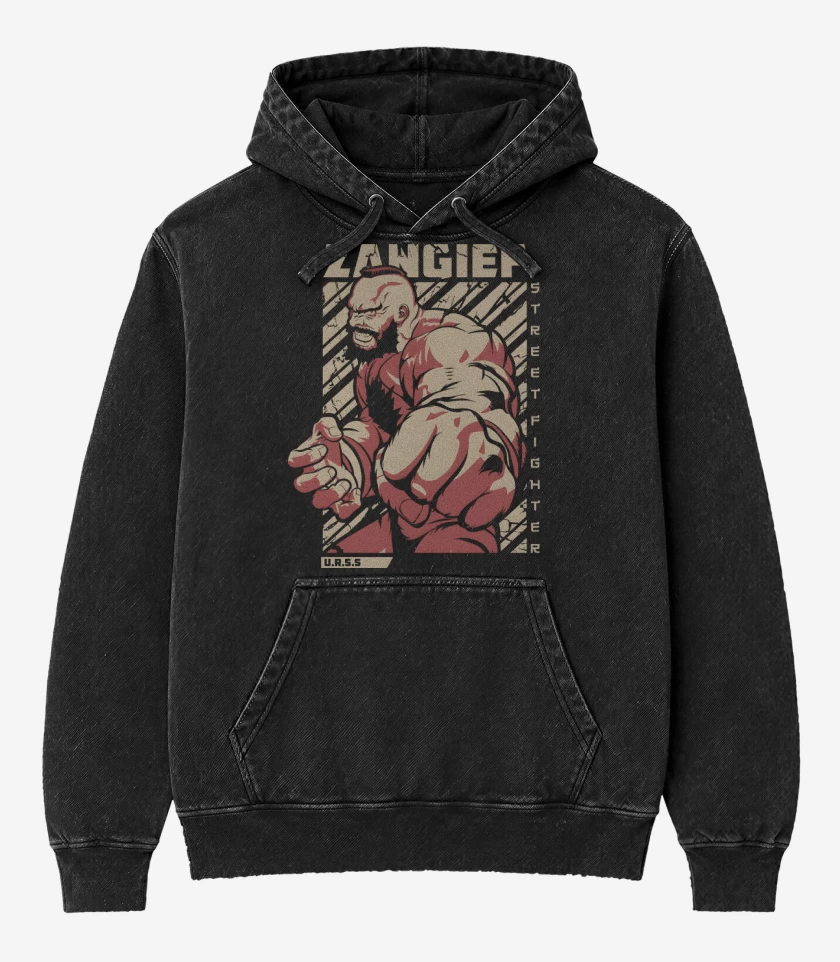 Poleron Canguro Acid Wash Negro de Zangief