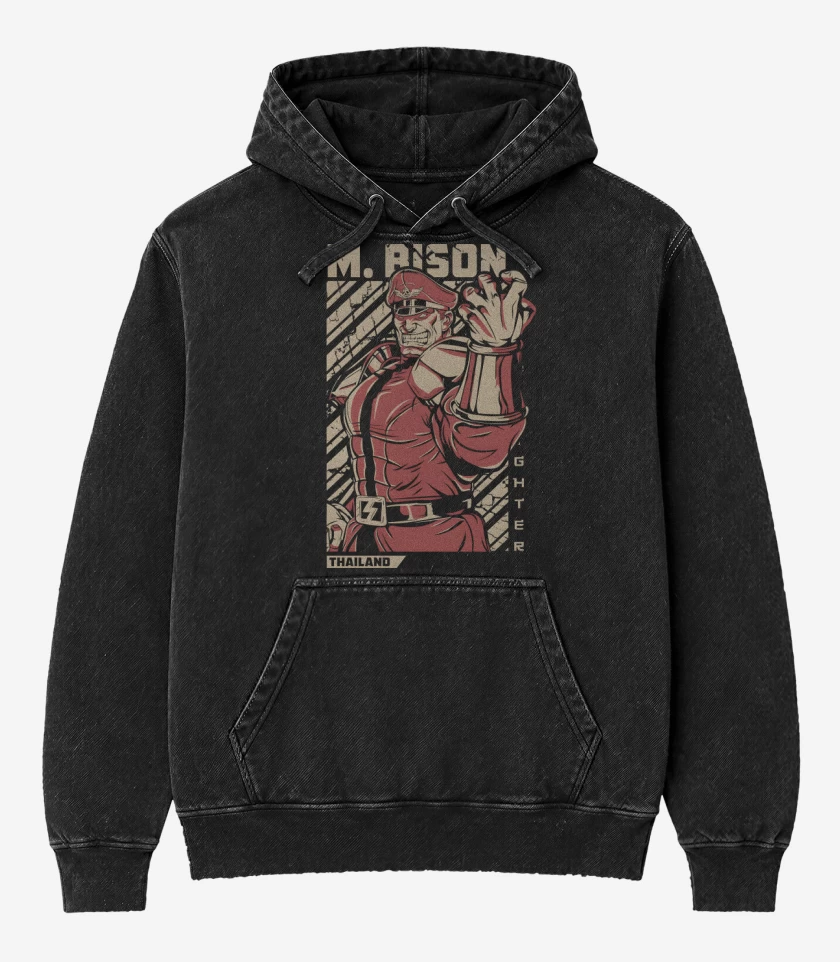 Poleron Canguro Acid Wash Negro de Thailand Bison