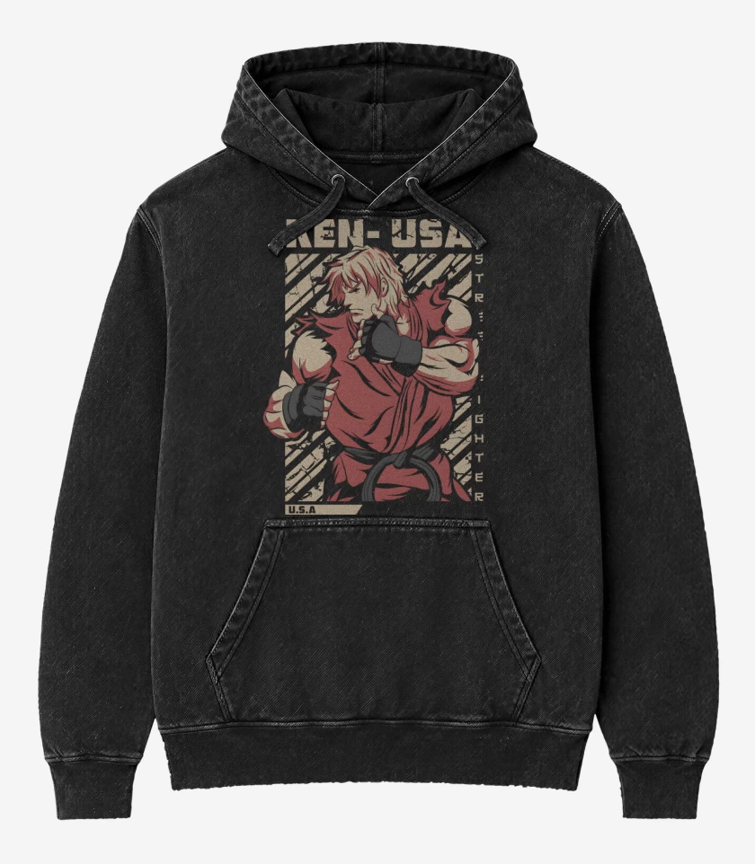 Poleron Canguro Acid Wash Negro de Ken