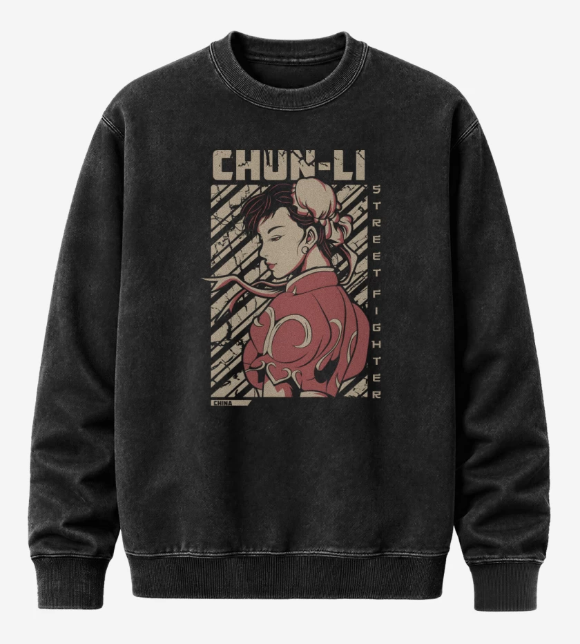 Poleron Polo Acid Wash Negro de Chun Li