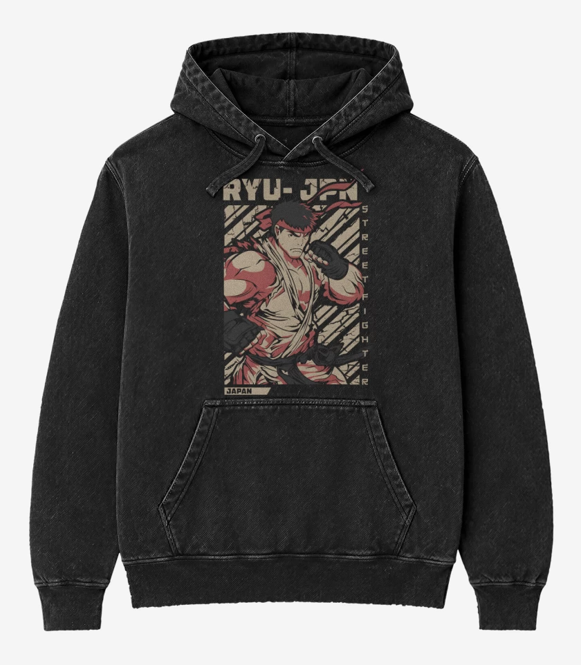 Poleron Canguro Acid Wash Negro de Ryu