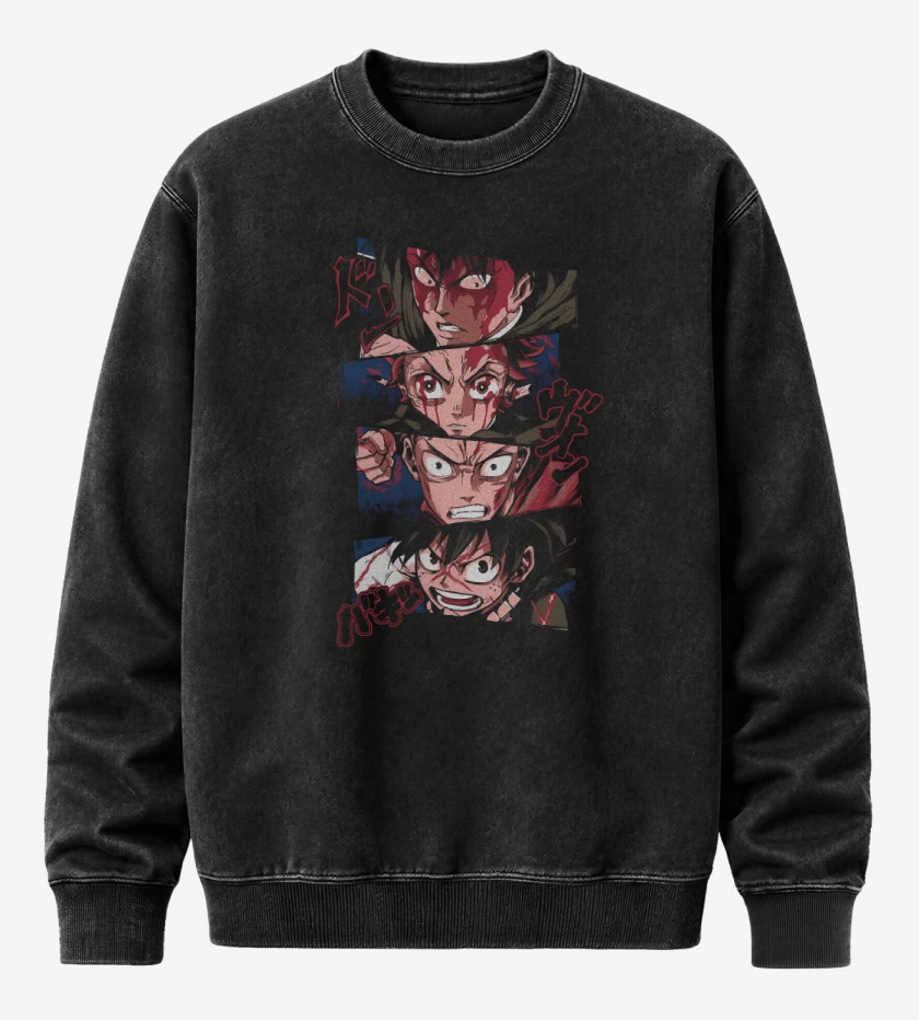Poleron Polo Acid Wash Negro de Furia del Anime