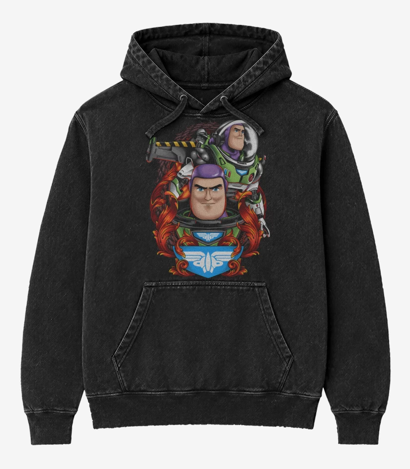 Poleron Canguro Acid Wash Negro de Capitán Buzz