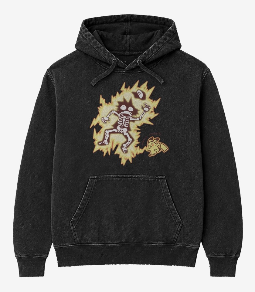Poleron Canguro Acid Wash Negro de Electrochuu