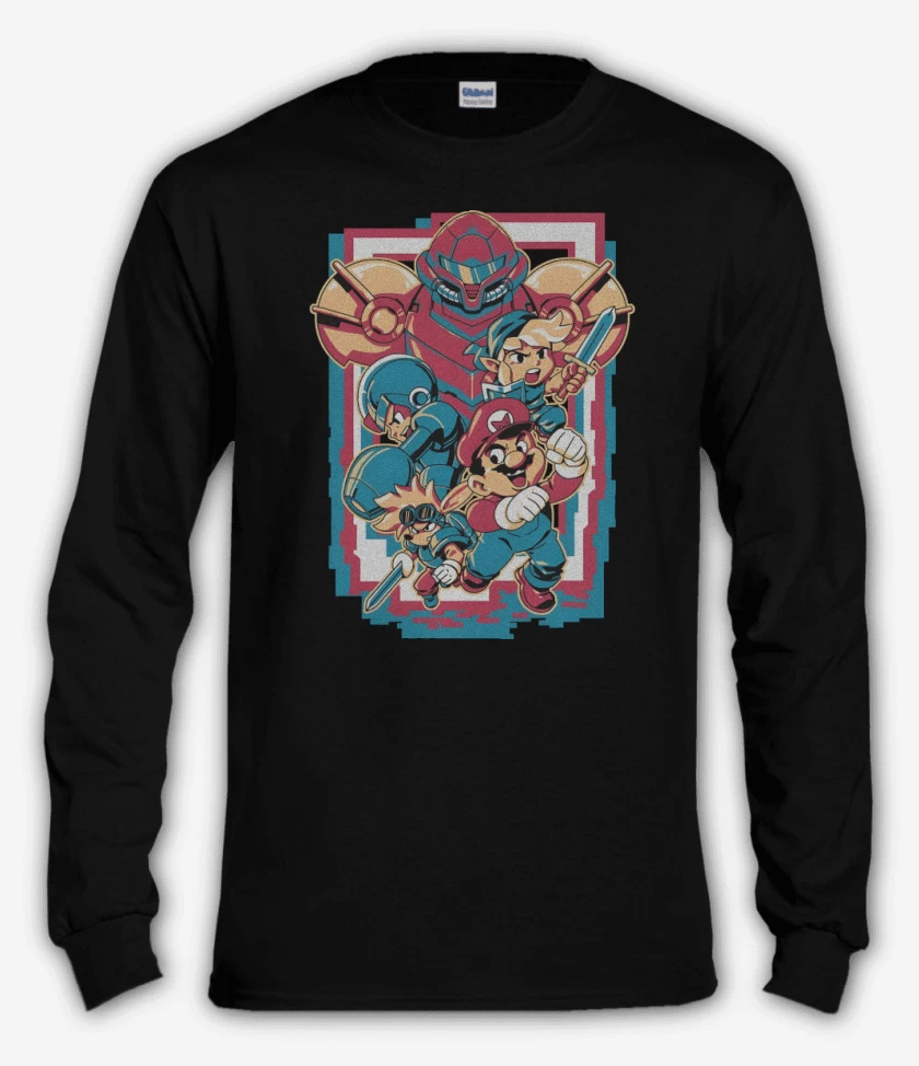 Polera manga larga Negro de Héroes Retro