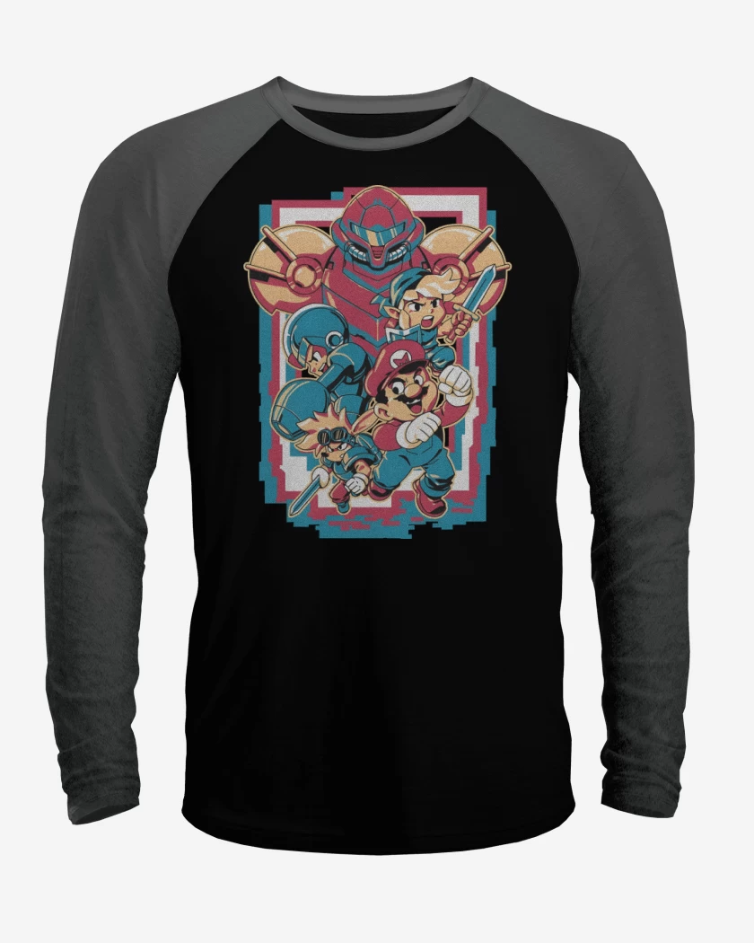 Polera Raglan Negro / Negro Heather de Héroes Retro