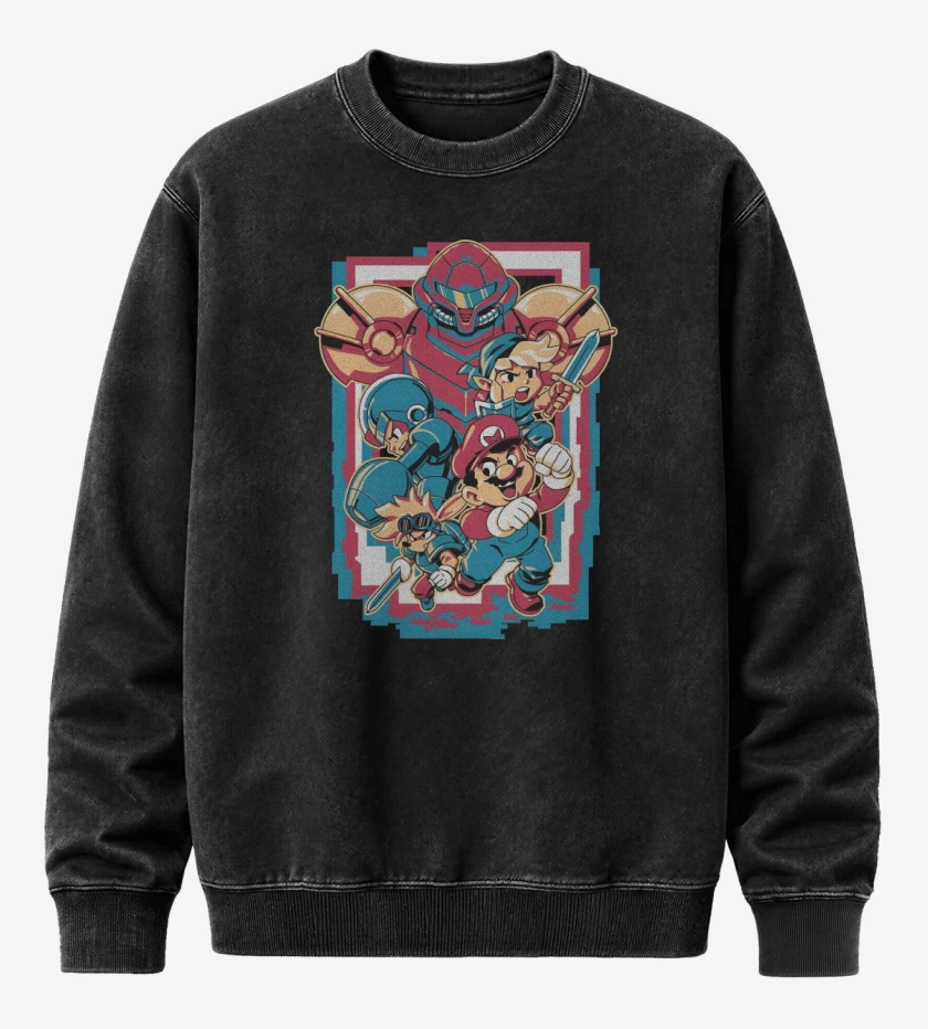 Poleron Polo Acid Wash Negro de Héroes Retro