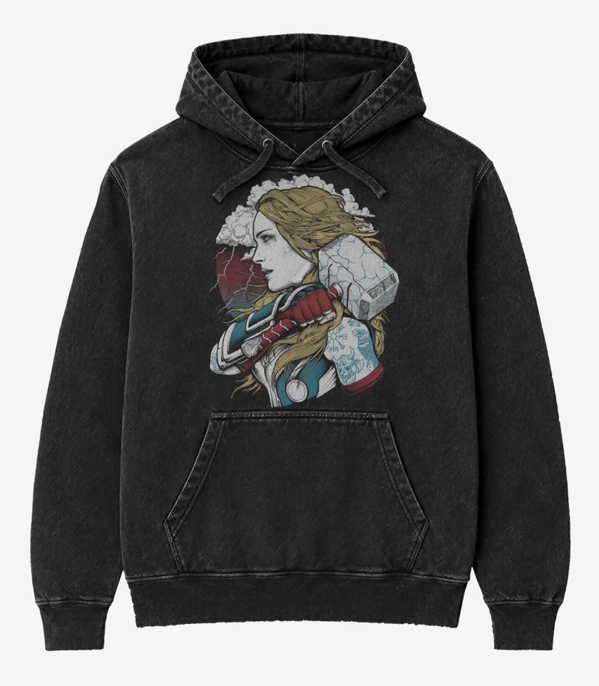 Poleron Canguro Acid Wash Negro de Thortman