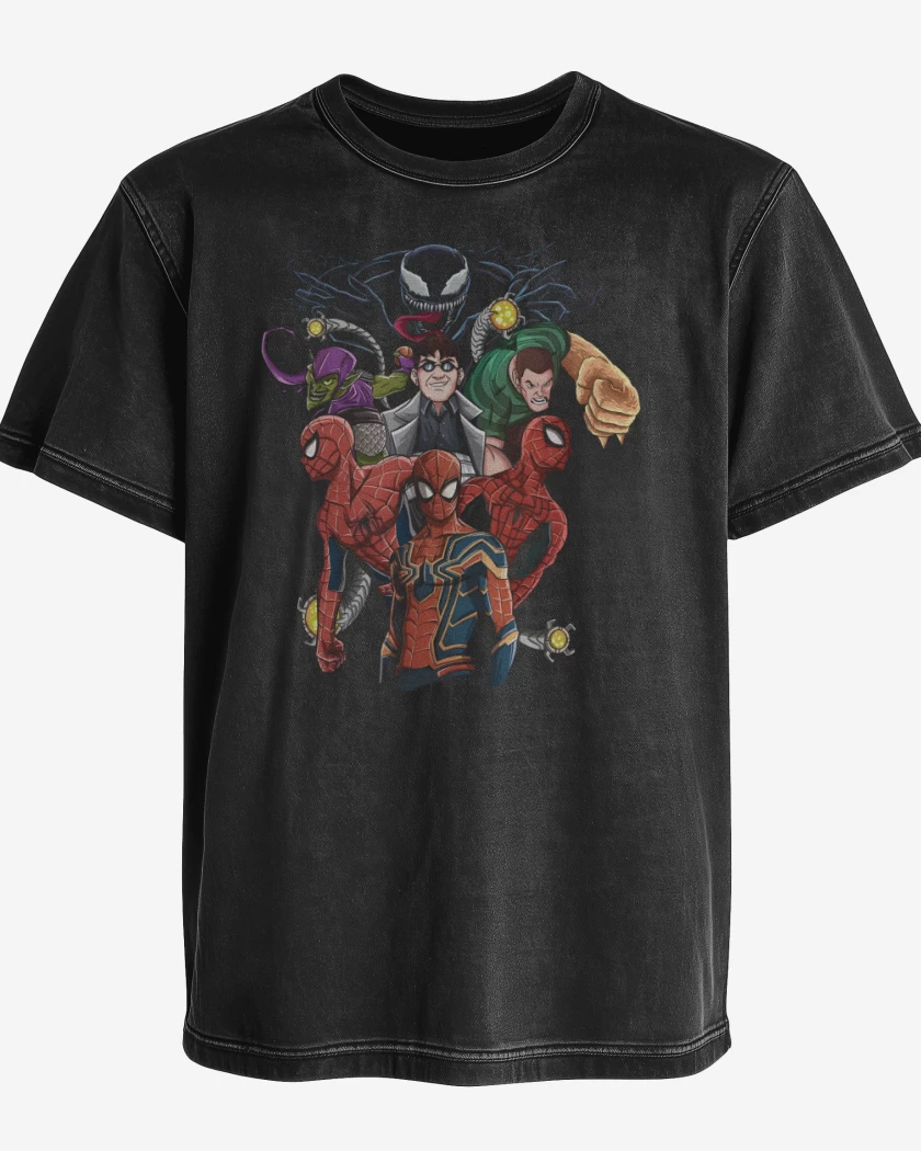 Polera desgastada Negro de Mutiverso Arácnido 