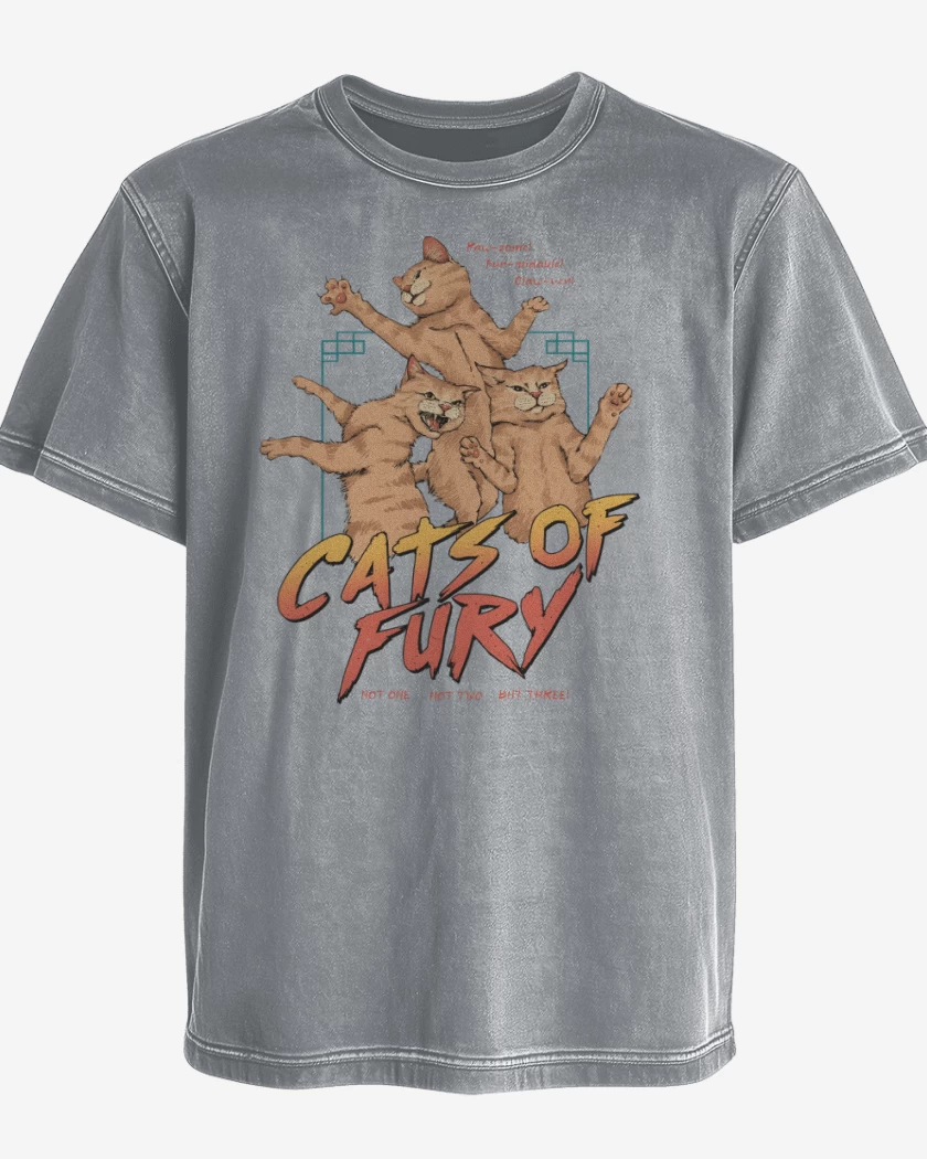 Polera desgastada Gris Melange de Cats of Fury
