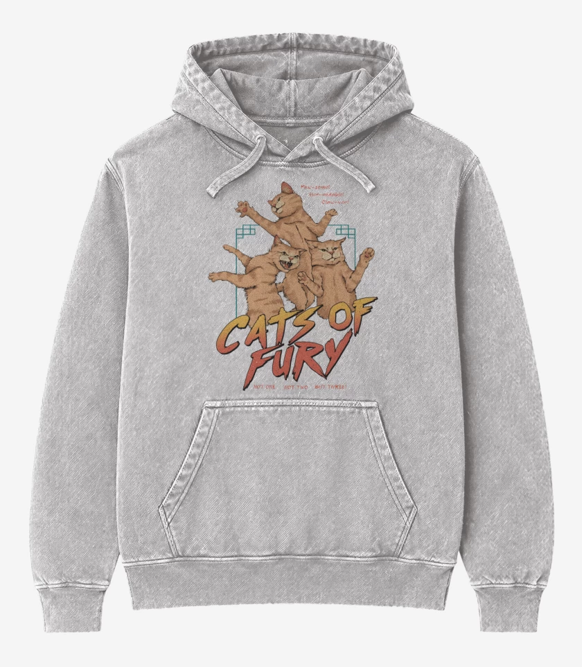 Poleron Canguro Acid Wash Gris Melange de Cats of Fury