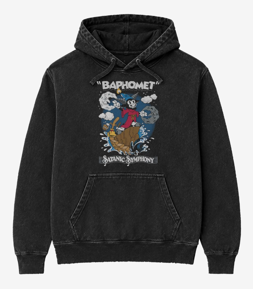 Poleron Canguro Acid Wash Negro de Satanic Symphony
