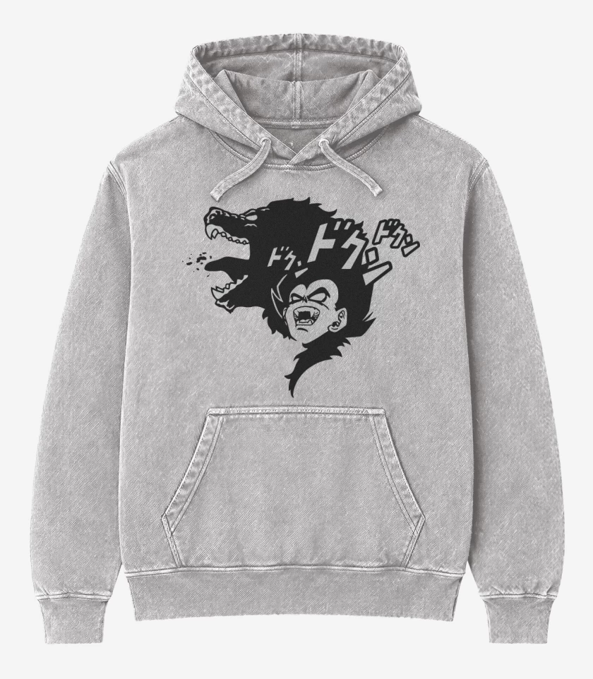 Poleron Canguro Acid Wash Gris Melange de Vegeta