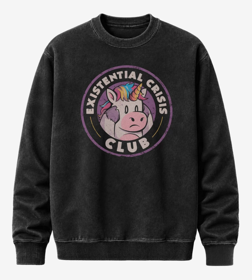Poleron Polo Acid Wash Negro de Existencial Crisis Club