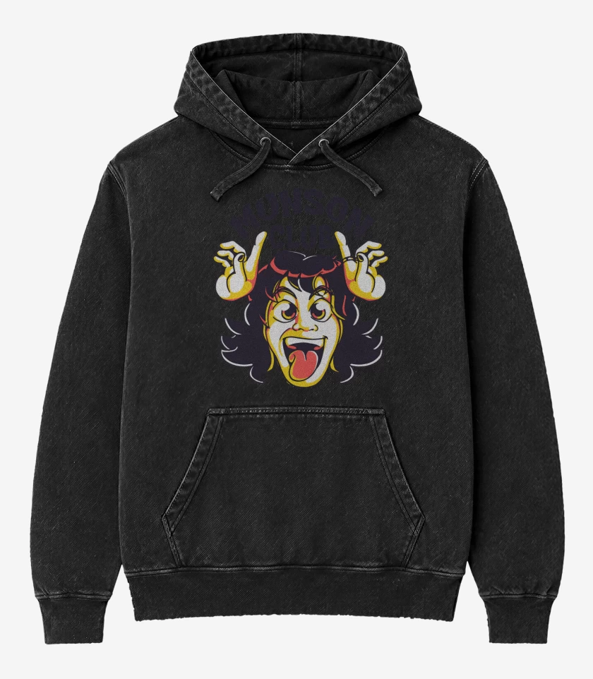 Poleron Canguro Acid Wash Negro de Hell Munson Club