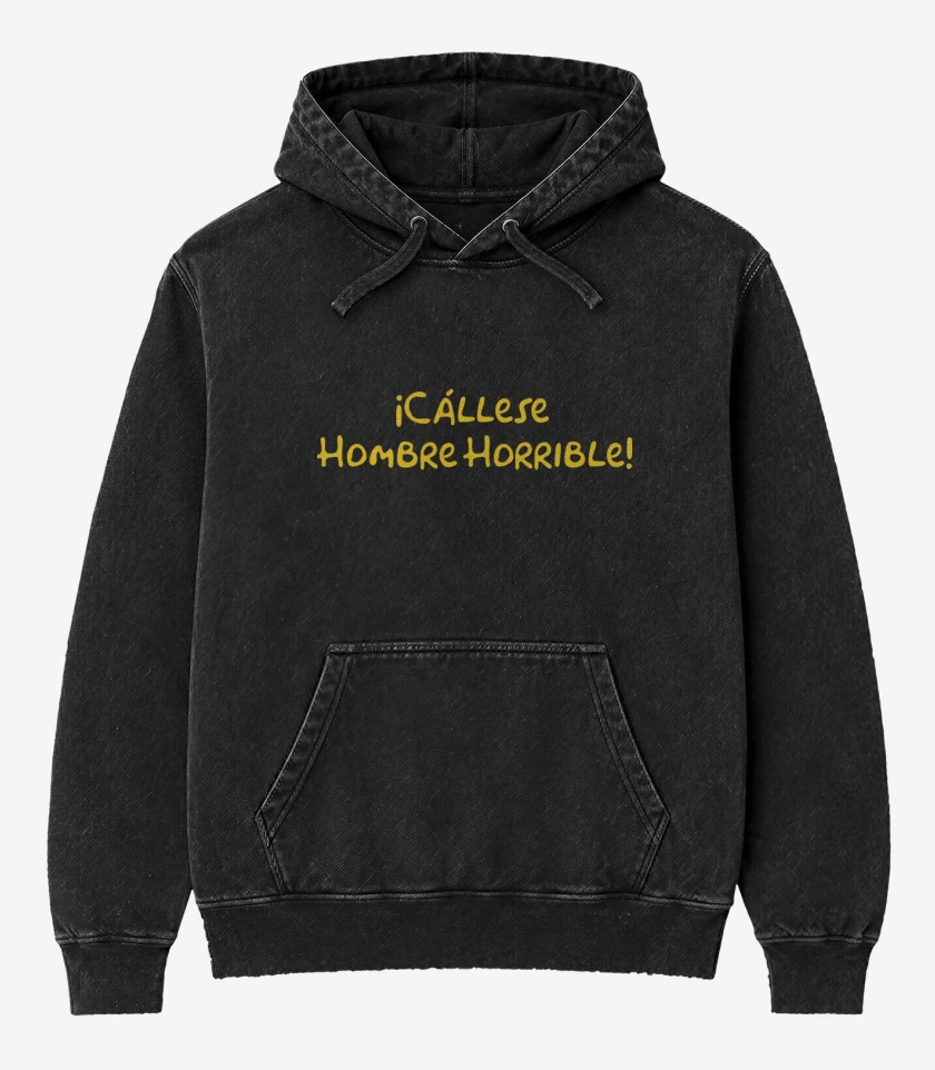 Poleron Canguro Acid Wash Negro de Cállese Hombre Horrible