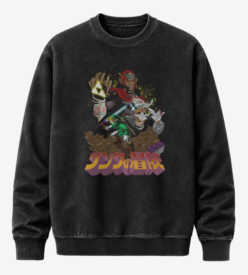 Poleron Polo Acid Wash Negro de Link x Ganondorf