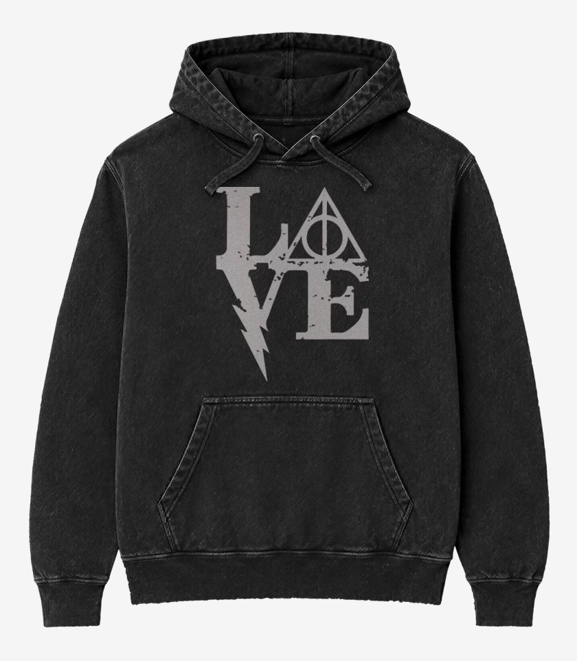 Poleron Canguro Acid Wash Negro de Love harry