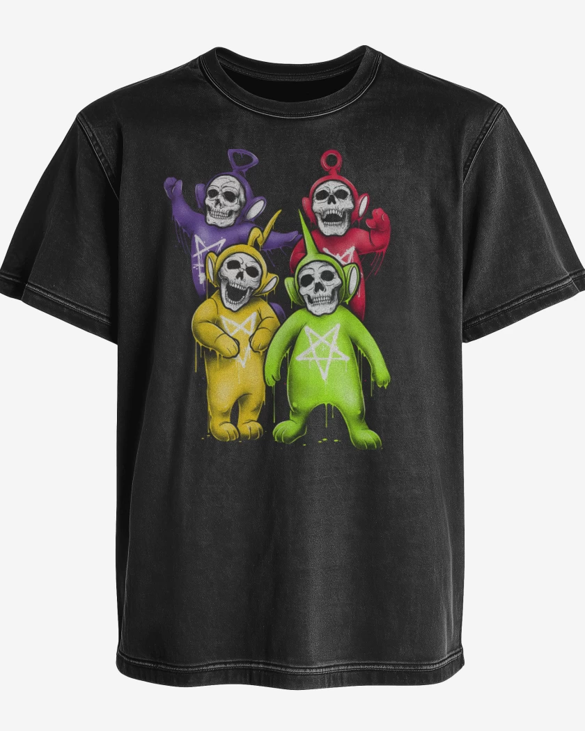 Polera desgastada Negro de Skeletubbies