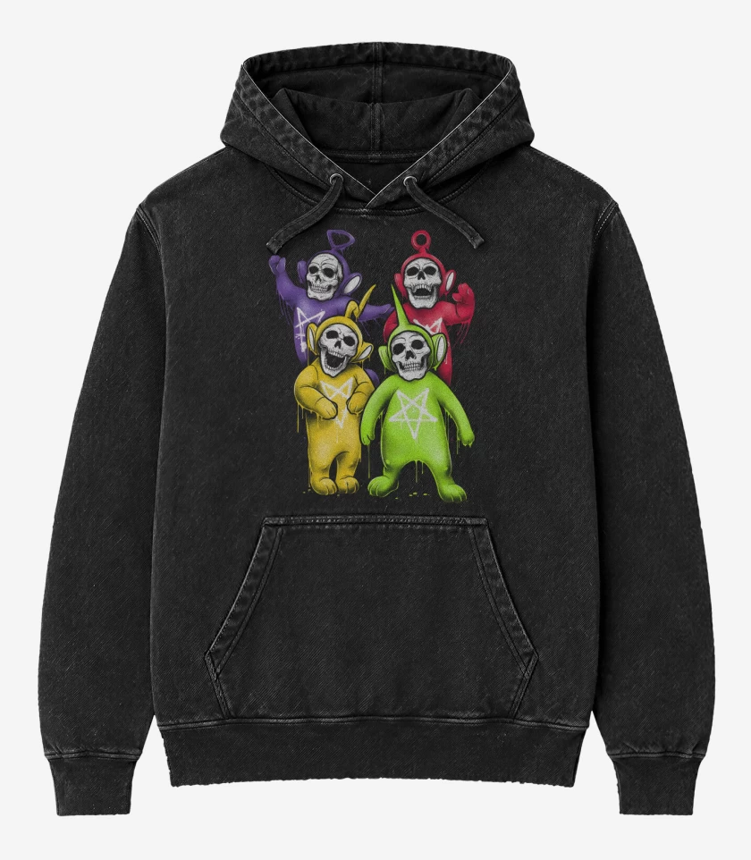 Poleron Canguro Acid Wash Negro de Skeletubbies