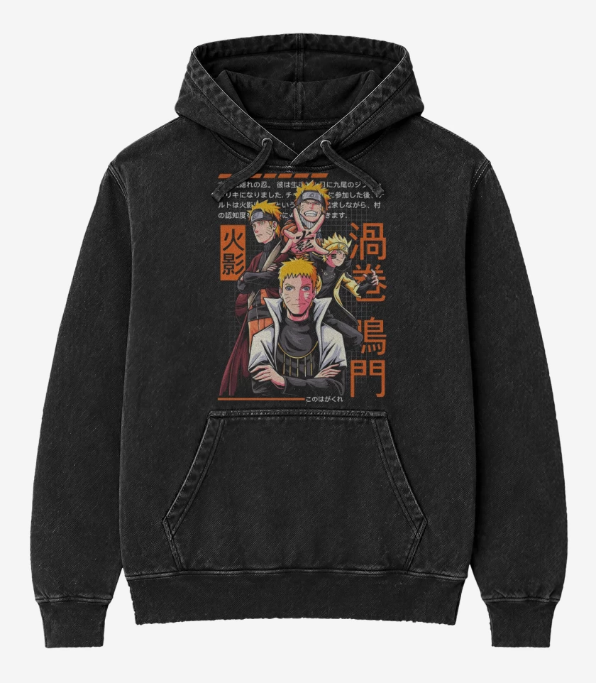 Poleron Canguro Acid Wash Negro de Narutolution