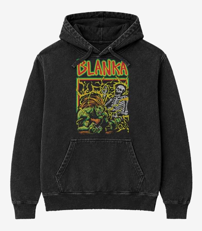 Poleron Canguro Acid Wash Negro de Blanka Brain